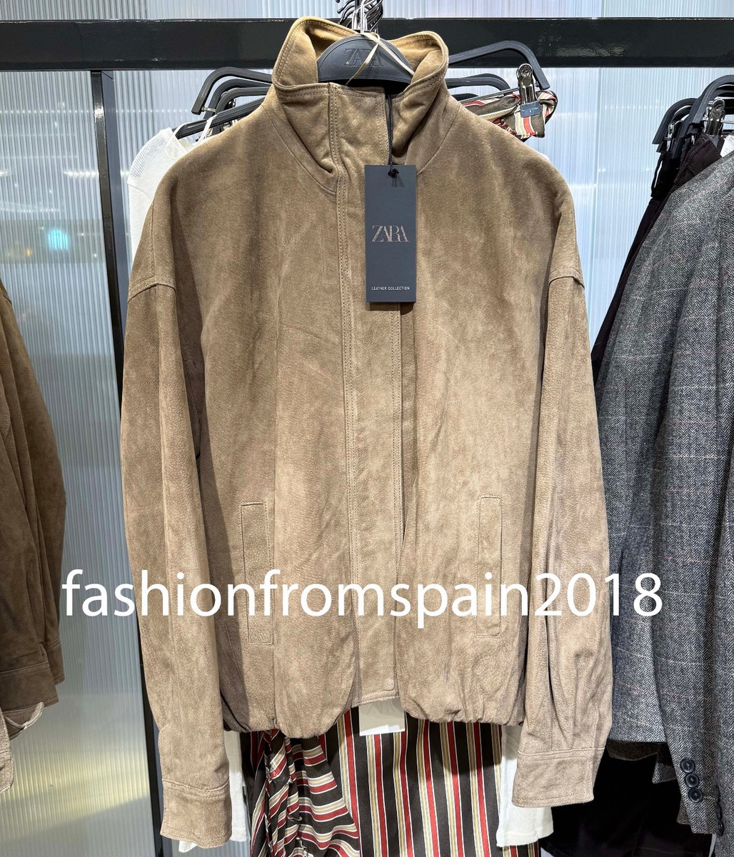 ZARA NEW WOMAN 100% SUEDE VOLUME JACKET LIGHT KHAKI XS-XL 4341/877