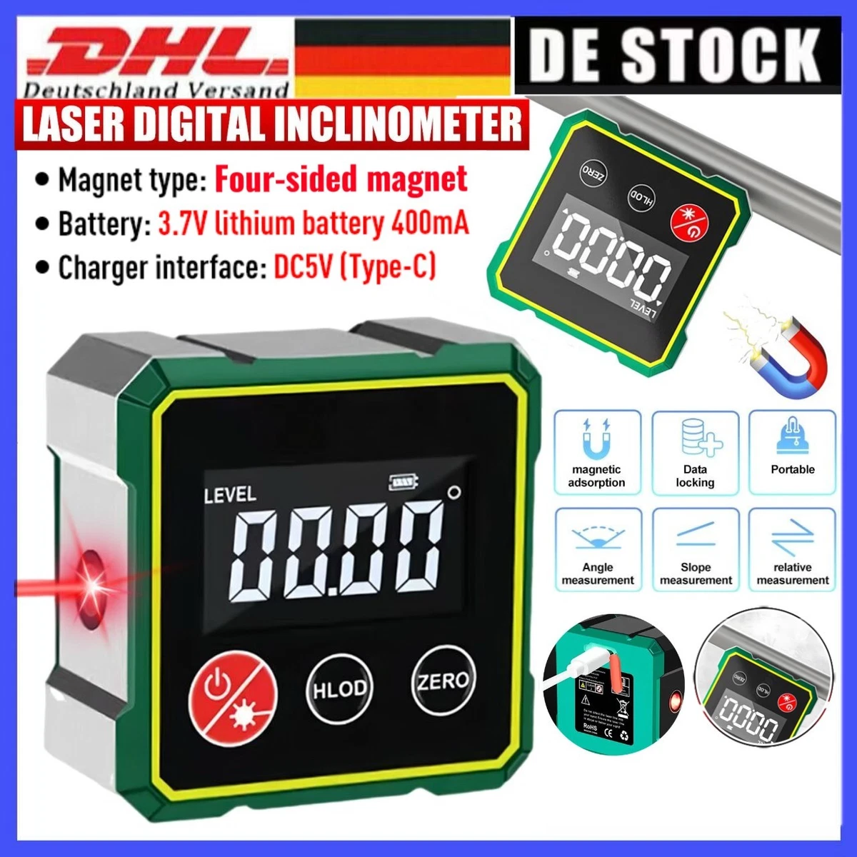 Digitaler Winkelmesser 40 cm, Winkelmessgerät, Gradmesser, Wasserwaage, präzise, robust, gut ablesbar, für Handwerk, Werkstatt, DIY, Bau | STABILO ...mehr als nur Baumarkt