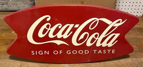 1996 Vintage Coca-Cola Double Fishtail  "Sign Of Good Taste" Tin Metal Sign 24"