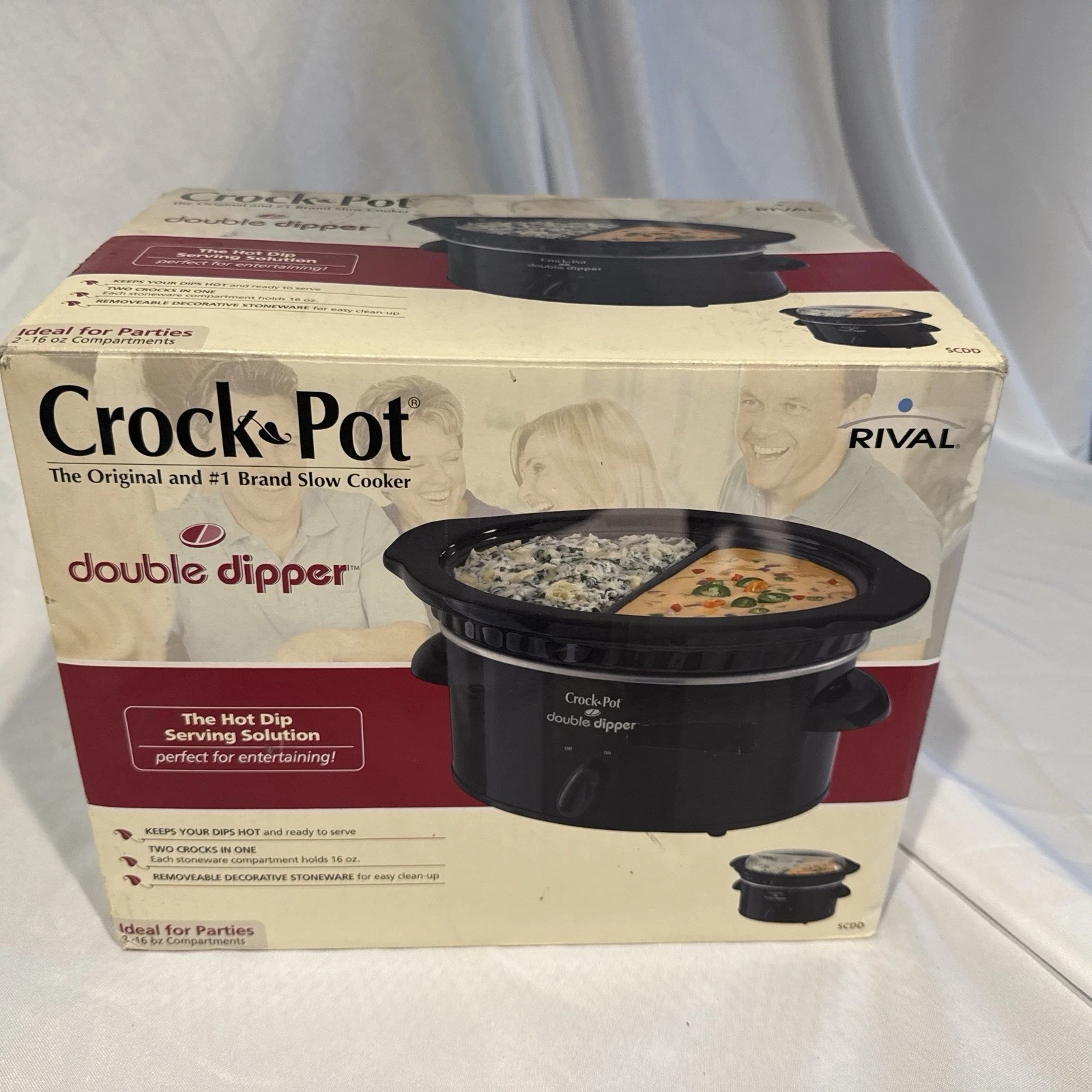 RARE CROCK POT Double Dipper Slow Cooker Warmer 2 Sides Divided Sauces Crockpot