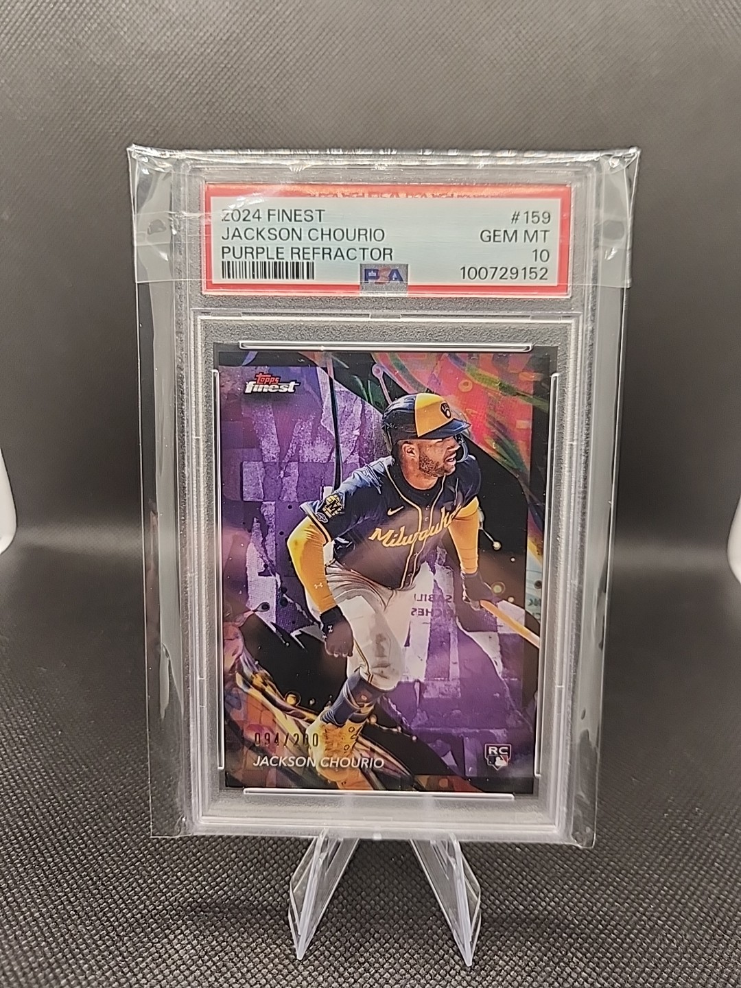 2024 Topps Finest - Jackson Chourio #159 Purple Refractor /200 (RC) PSA 10