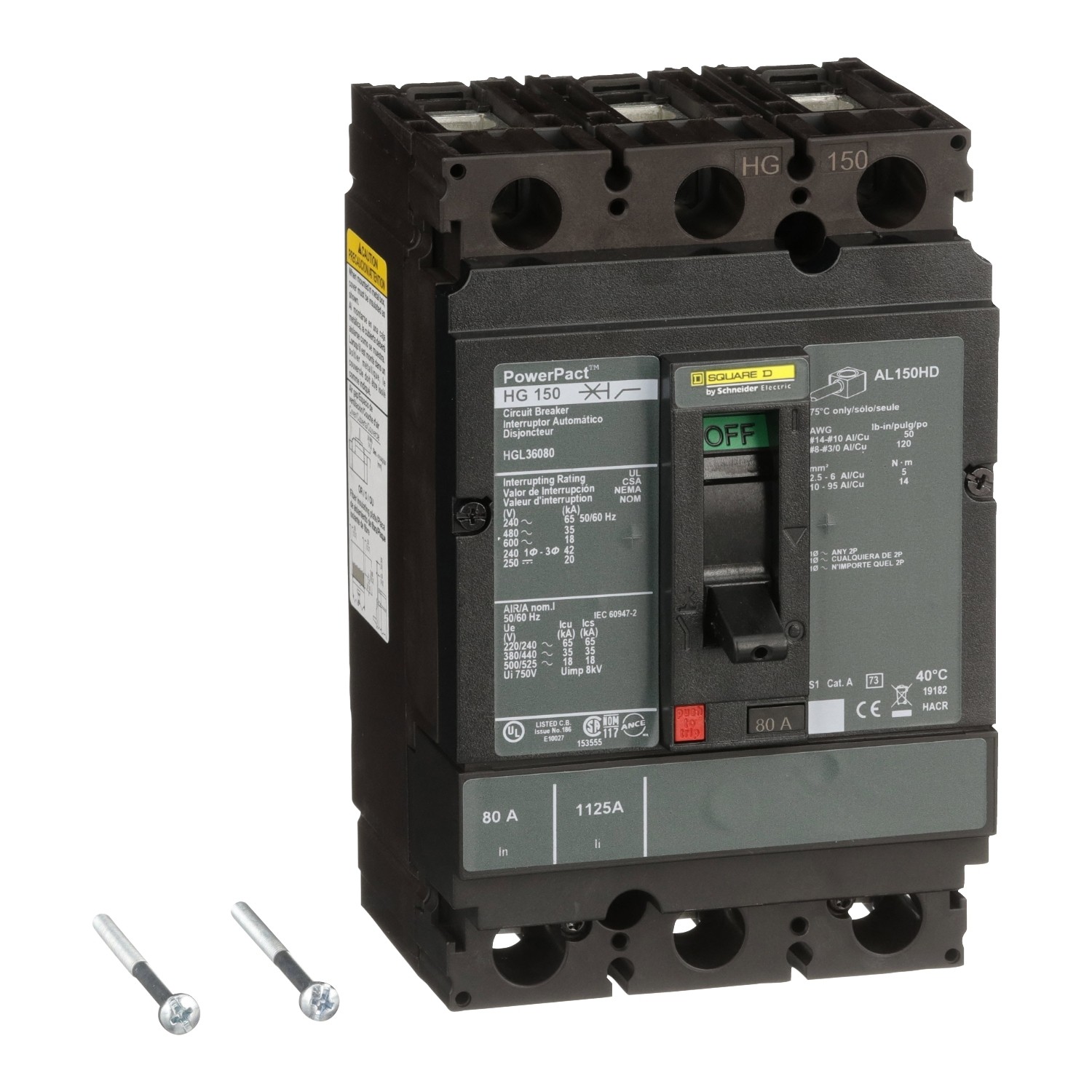 Square D HGL36080 - MCCB 80A 3P 18KA, Circuit Breaker
