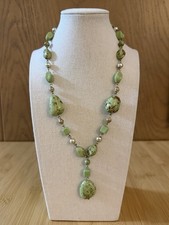 Green Turquoise Style Gemstone and Silver Metal Beads Dangle Necklace Adjustable