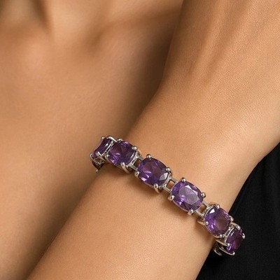 Lab Created Amethyst Sterling Silver/ Stainless Steel Tennis Bracelet SO PRETTY