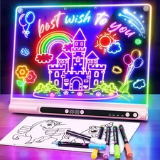 Rechargeable LED Drawing Board 9 Color Light Modes Timer Stand Pink E18