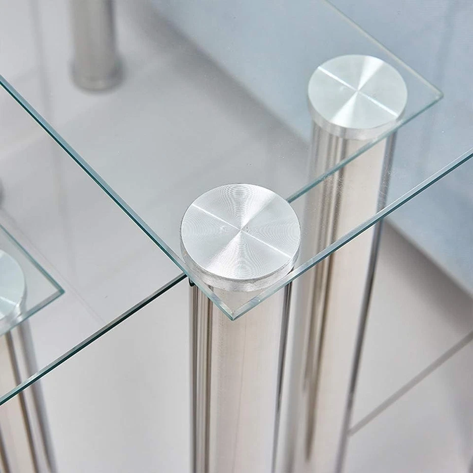 Nest of 3 Modern Glass Coffee Table Set Chrome Legs Side End Sofa Living Room - Image 2 of 4