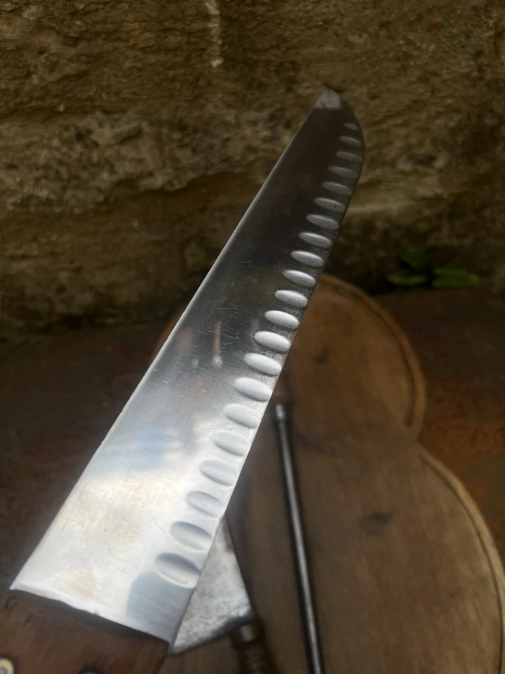 Ancienne planche découper billot boucher bois couteau cuisine Affûteur Feuille - Photo 2/4