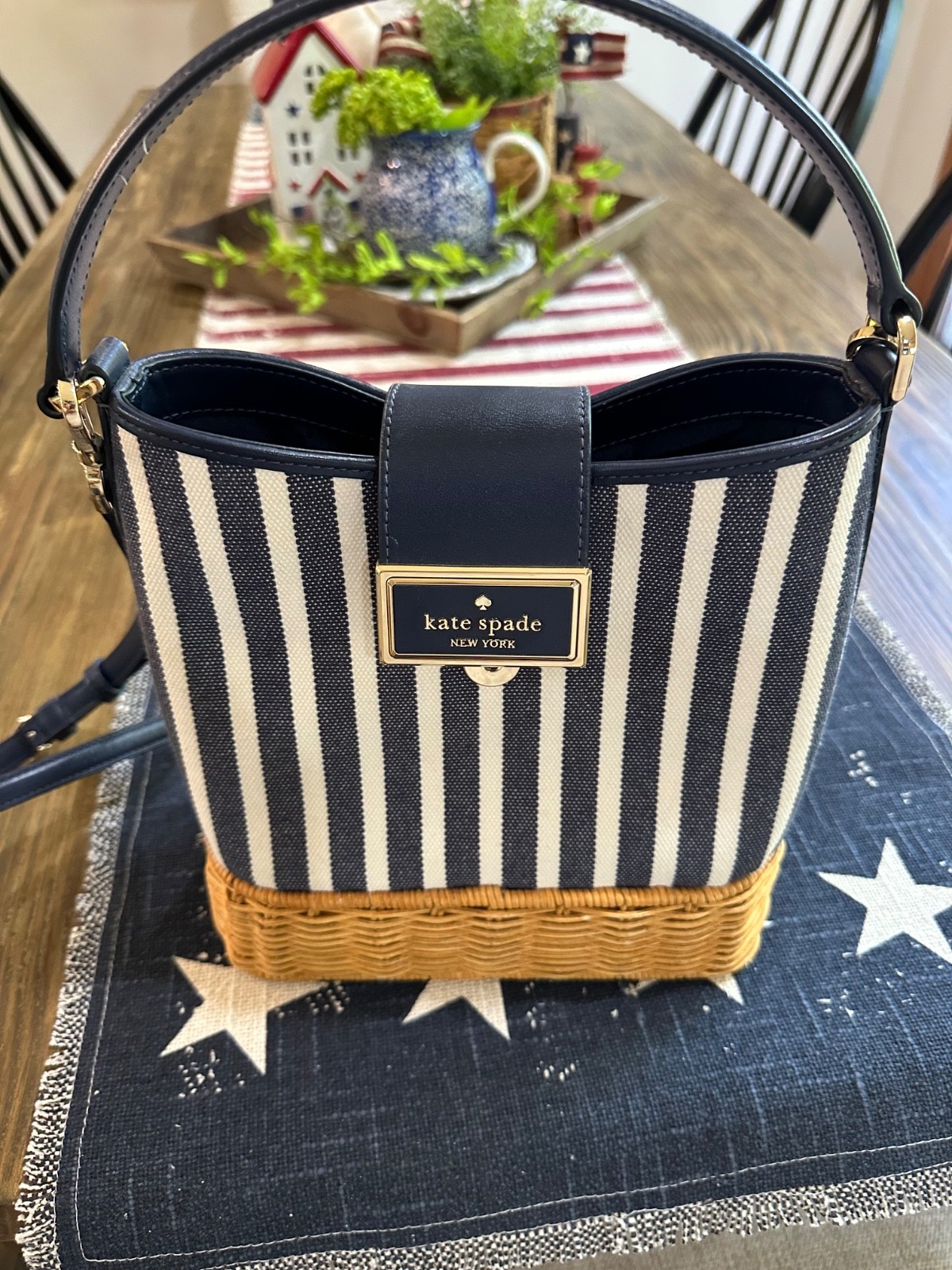 Ultra rare Kate Spade Reegan Wicker Bucket Bag