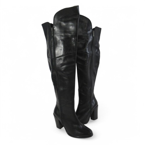 Duo Stiefel UK 6 Damen Weite Wade Overknee Schwarz Leder Blockabsatz - Preloved
