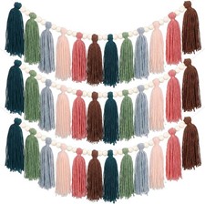 3 Pcs Retro Boho Tassel Garland Rainbow Wall Decor Colorful Pastel Tassel Wall