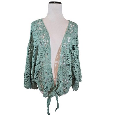 Raj Mint Green Floral Crochet Lace Tie Front Kimono Cardigan One Size New