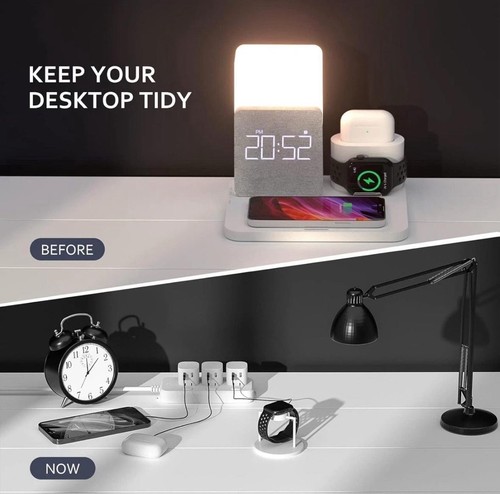 3 in 1 Wireless Charger Station Qi 15W Alarm Clock LED Lamp Night Light Decor - 第 6/20 張圖片
