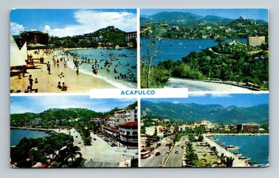 Beach Oceanfront Multi View Acapulco,GRO MX Guerrero Mexico Vintage Postcard