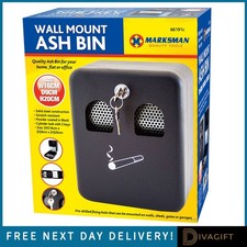 MARKSMAN ASH BIN STEEL ASHTRAY OUTDOOR PUB FLAT CIGARETTE WALL MOUNTED + KEYS UK