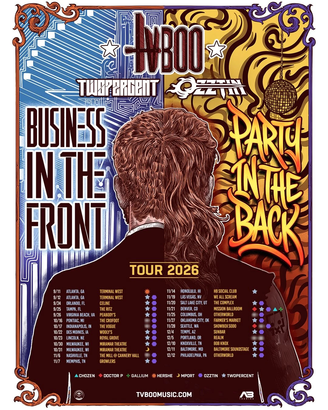TVBOO BUSINESS IN THE FRONT, PARTY IN THE BACK TOUR 2026 Poster