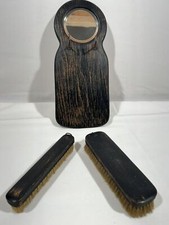 Antique Hanging Wooden Shine Brushes with Beveled Mirror Grooming Polishing