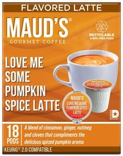 Pumpkin Spice Latte Flavored Coffee Pods Medium Roast Recyclable 18 ct