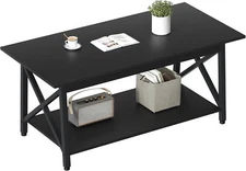 GreenForest Black Coffee Table with Storage Shelf 39 inch, 2 Tier Rectangular