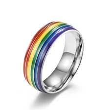 Ring Stainless Steel Rainbow Flag Titanium Steel Niche Personality 2pcs