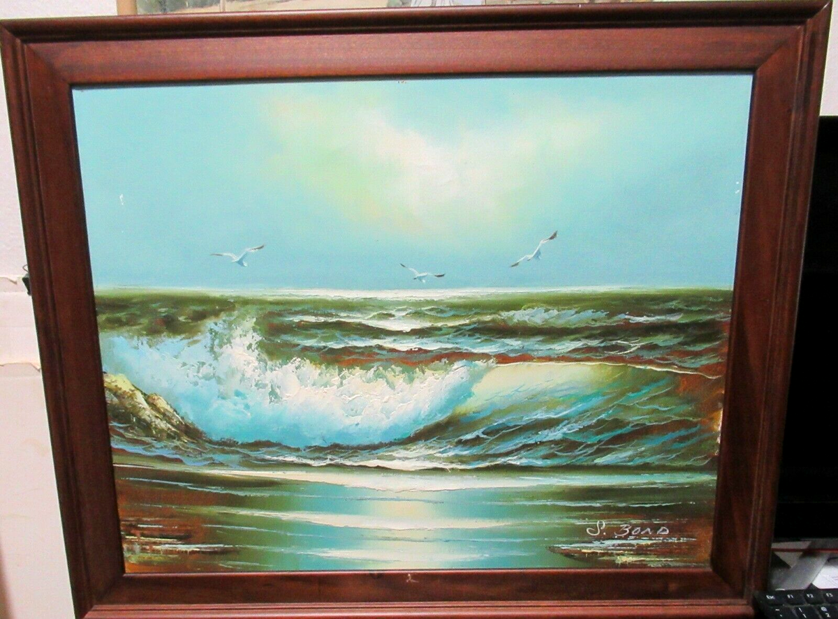 油彩画「Осеннее раздумье」 1946年 Kazonn O.A. Sunset Painting Original Art Sunrise Painting Seascape