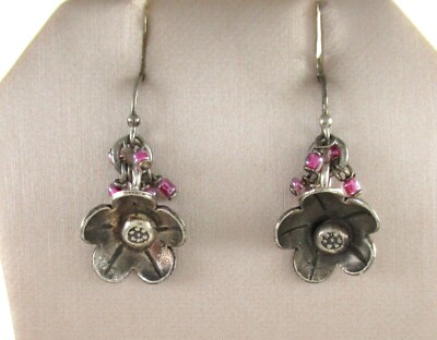 .925 Sterling Silber Blume Ohrringe Hänger hellrosa Perlen Perlen Handwerker