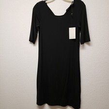 Adrienne Vittadini XS Womens soft T-Shirt Dress Black Short Sleeve back buttons