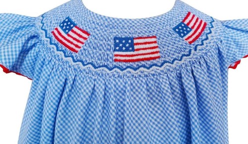 Baby Girls 4Th of July Patriotic USA Flag Smocked Dress