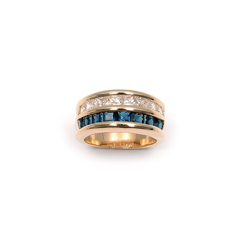 Bague double anneaux plaqué or anti-ternissement taille 60 zirconiums solides poinçonnés