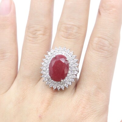 Buy 3 Get 1 Free Real Red Rubies CZ Women Engagement Silver Ring US Sz 7.0