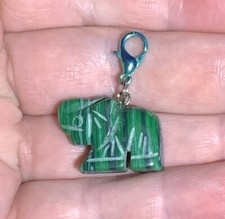Malachite Elephant Shaped Rock Stone Charm Zipper Pull & Keychain Add On Clip!!
