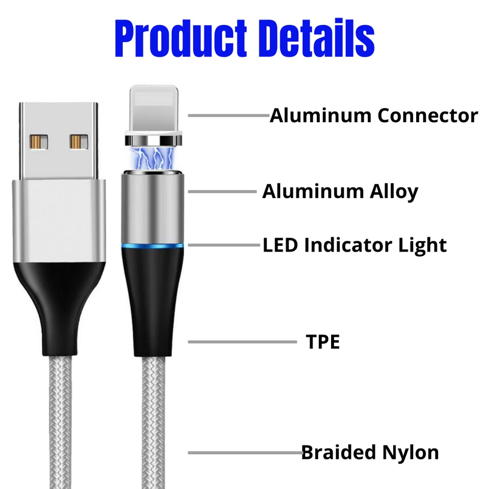 3/6FT Magnetic USB Fast Charger Cable Adapter Data Cord for iPhone 13 12 11 XR 8 - Image 3 of 4