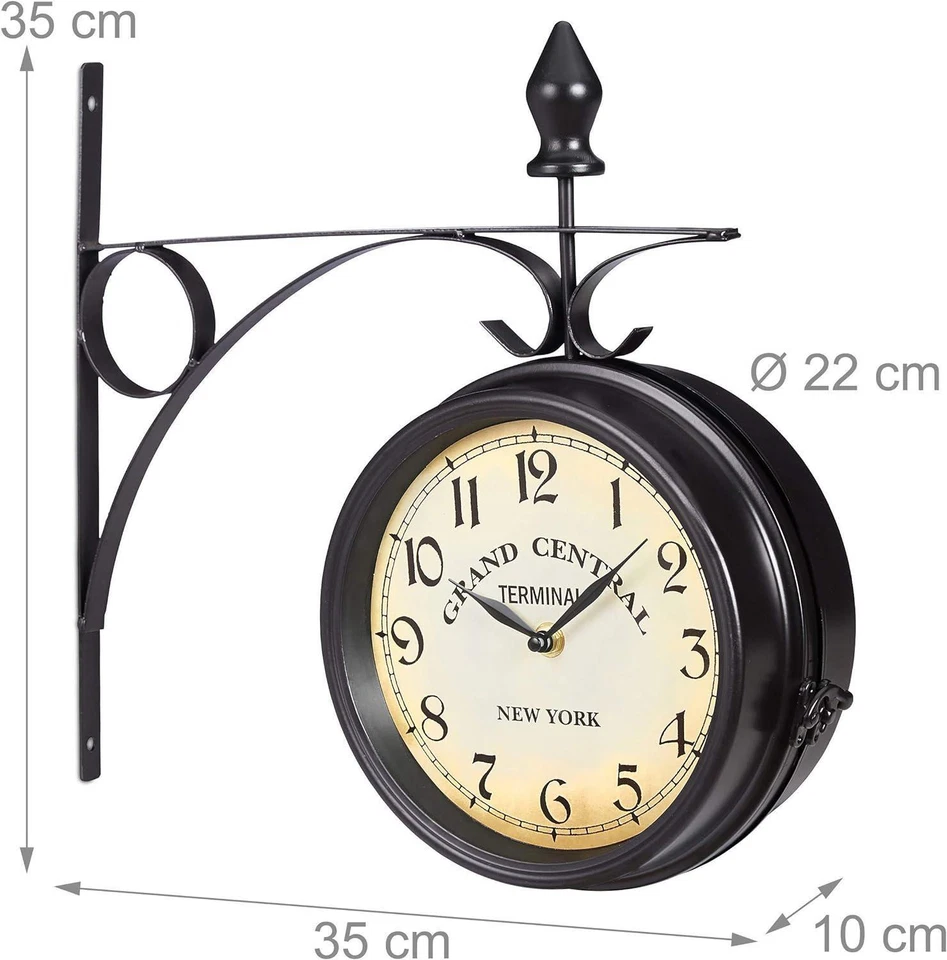 Wall Clock Double Sided Pub Bars Indoor Outdoor Analog Vintage New York Black - Image 3 of 4