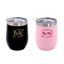 12 oz Greatest Papa & Mama El Mejor Papa, Mama Del Mundo Stainless Steel Tumbler