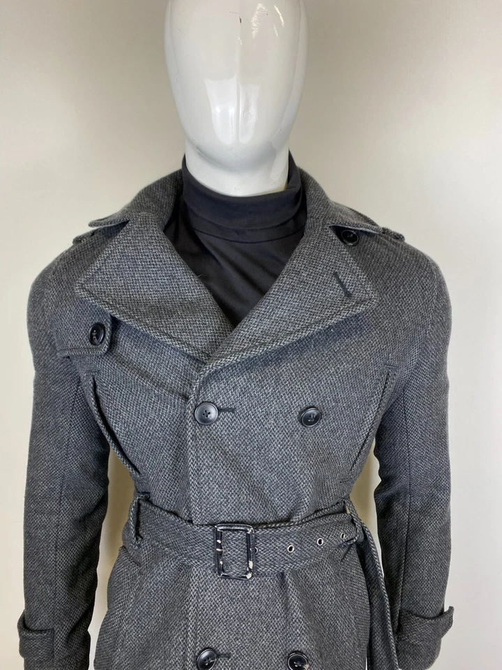 Abrigo Topman Vintage Tweed Lana S Cinturón Gris Chaqueta Abrigo Crombie Mod Foto 3 de 4