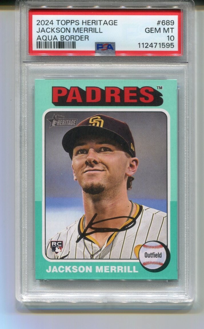 2024 Topps Heritage Jackson Merrill Rookie Aqua Border #689 PSA 10