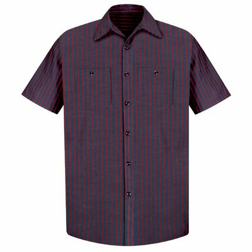 Red Kap Work Shirt Poplin Stripe 2 Pocket Men's Industrial Uniform - Picture 10 of 24