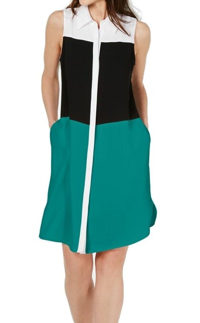 Alfani Women's Shirt Dress Black Size 4 Button Down Colorblock Collar #190 for sale online | eBay