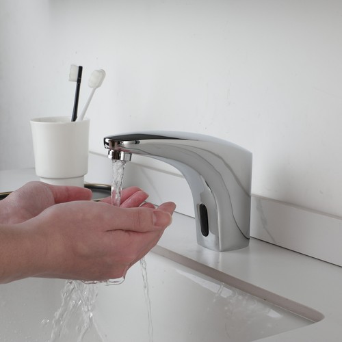 Grifo de baño con sensor automático cromado mezclador sin contacto grifos de lavabo montados en cubierta - Imagen 6 de 14