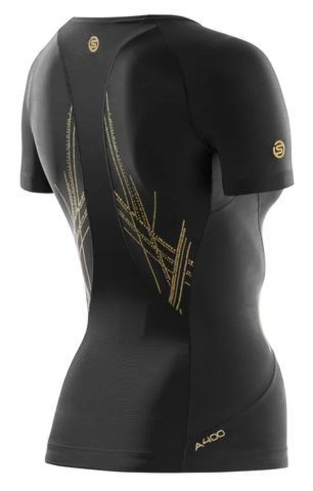 Skins A400 Womens Compression Short Sleeve Top (Black/Gold) | GREAT BARGAIN - Image 2 of 4