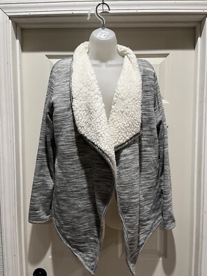 Green Tea gray heather fly away Sherpa style fleece lined jacket Size XL