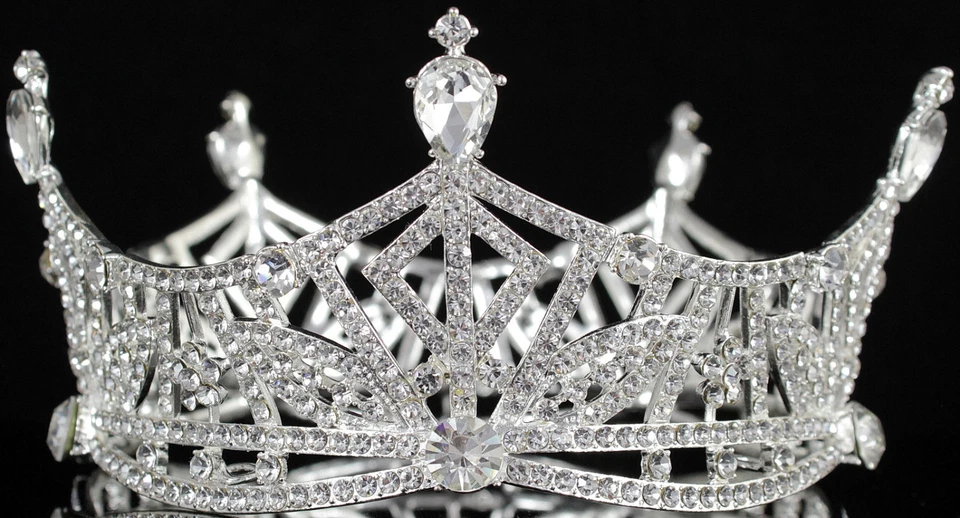 Miss America Crown Clear Austrian Rhinestone Hair Tiara Pageant T1299 silver - Image 4 of 4