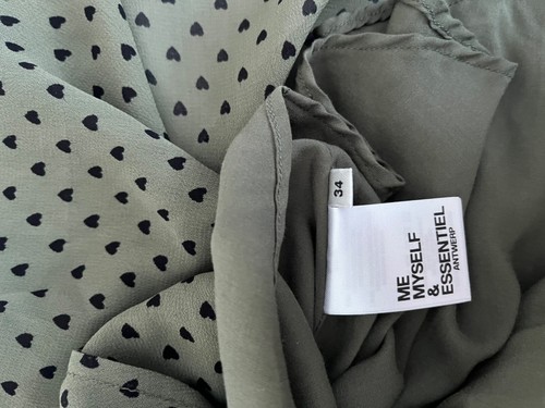 Essentiel Antwerp Green Black Heart Print Viscose Smok Neck Asymetric Dress EU34 - Picture 9 of 16