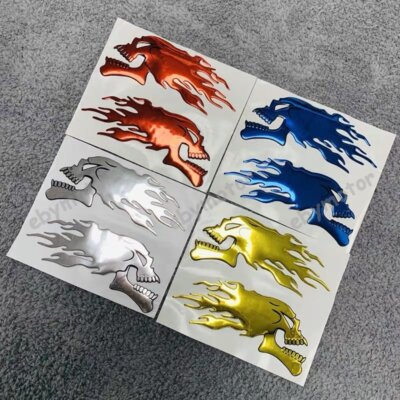 Motorcycle Fuel Tank 3D Emblem Decals For Flame Skull Bike Racing Badge Stickers