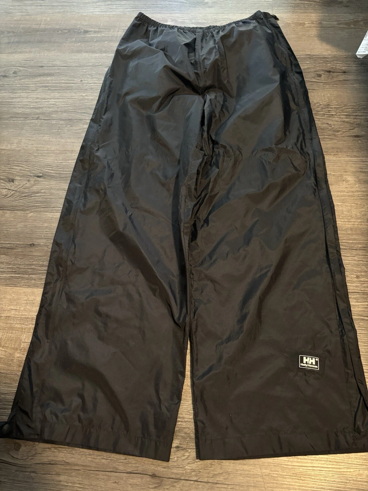 Helly Hansen Rain Pants Mens L Black Elastic Waist Zip Ankles Snap Adjustable