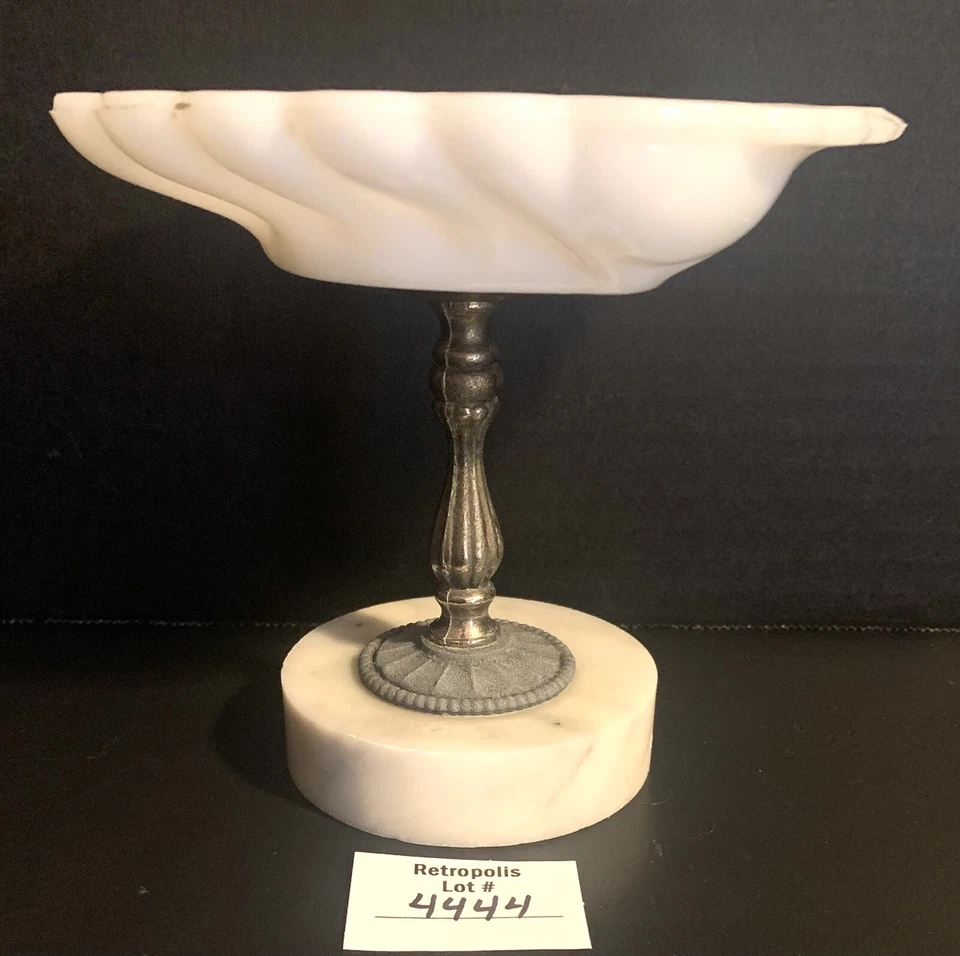 Vintage Milk Glass Pedestal Soap Dish or Ashtray Marble Base - Image 3 of 4