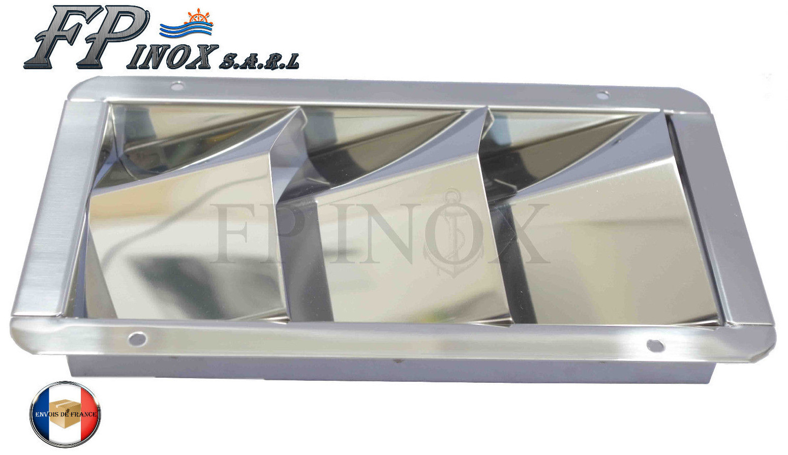 Grille d'aération moteur 3 volets en inox 316 pour renouvellement d'air de cale