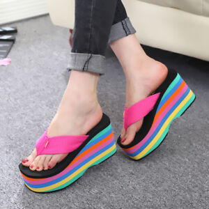 rainbow platform flip flops