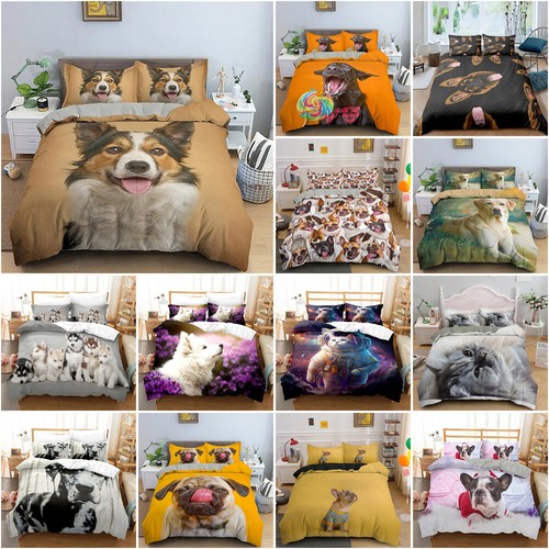 Ultra Soft Duvet Cover Set Cat Dog Bulldog Quilt Covers Single Double Queen King - Picture 2 of 21
