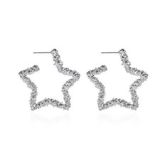 Gorgeous Women 925 Sterling Silver Earrings 3D Shining Gypsophila Star Hoop