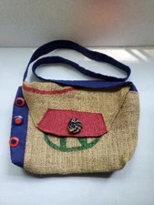 Crossbody Purse Bag Handmade Burlap Mixed Fabrics 12" L 3" W 9.75" T  OOAK